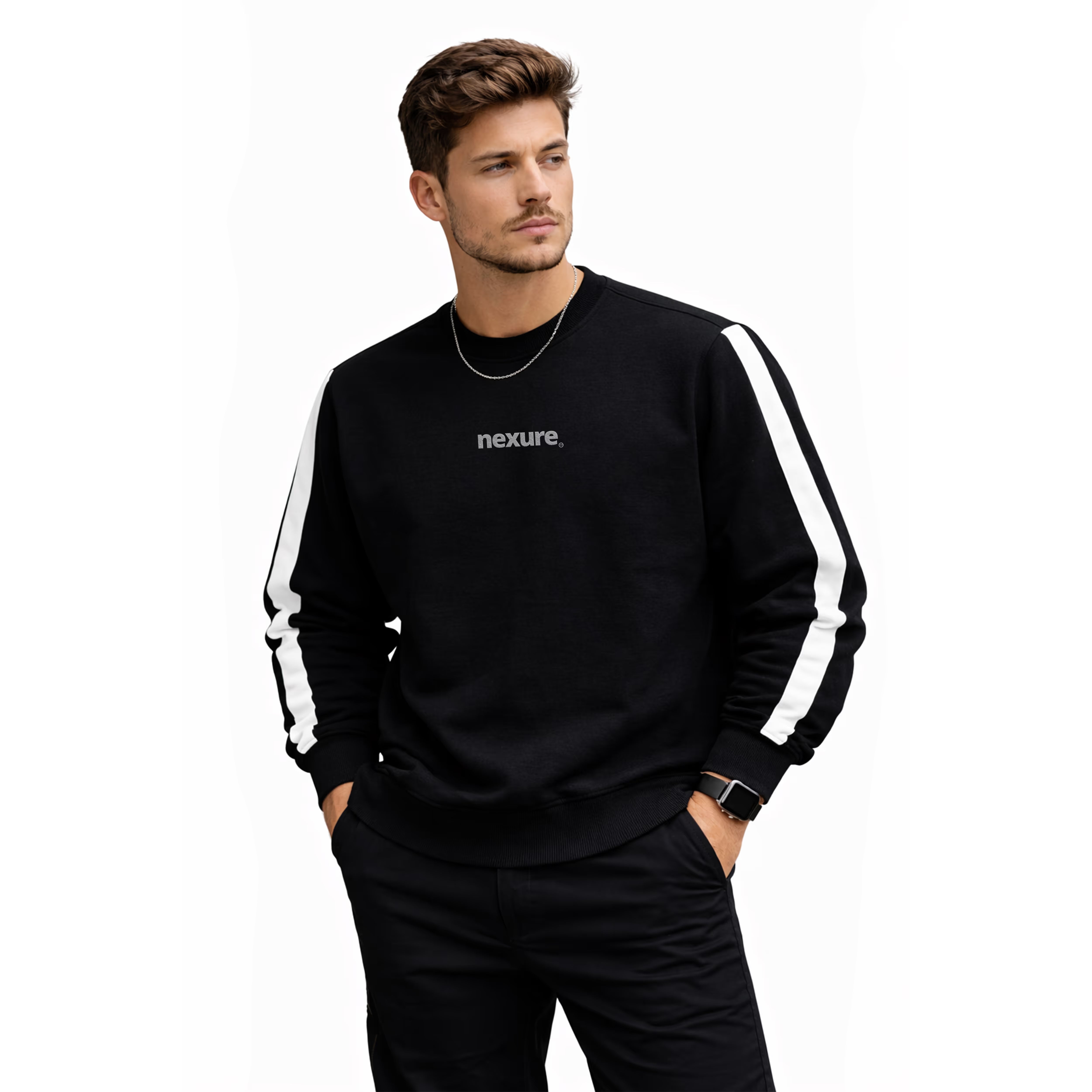 Nexure Co. Signature Side-Stripe Fleece Sweatshirt